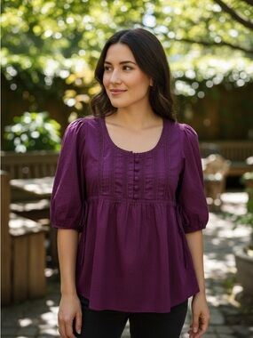 Banana Republic Rich Purple Blouse with Button Accents